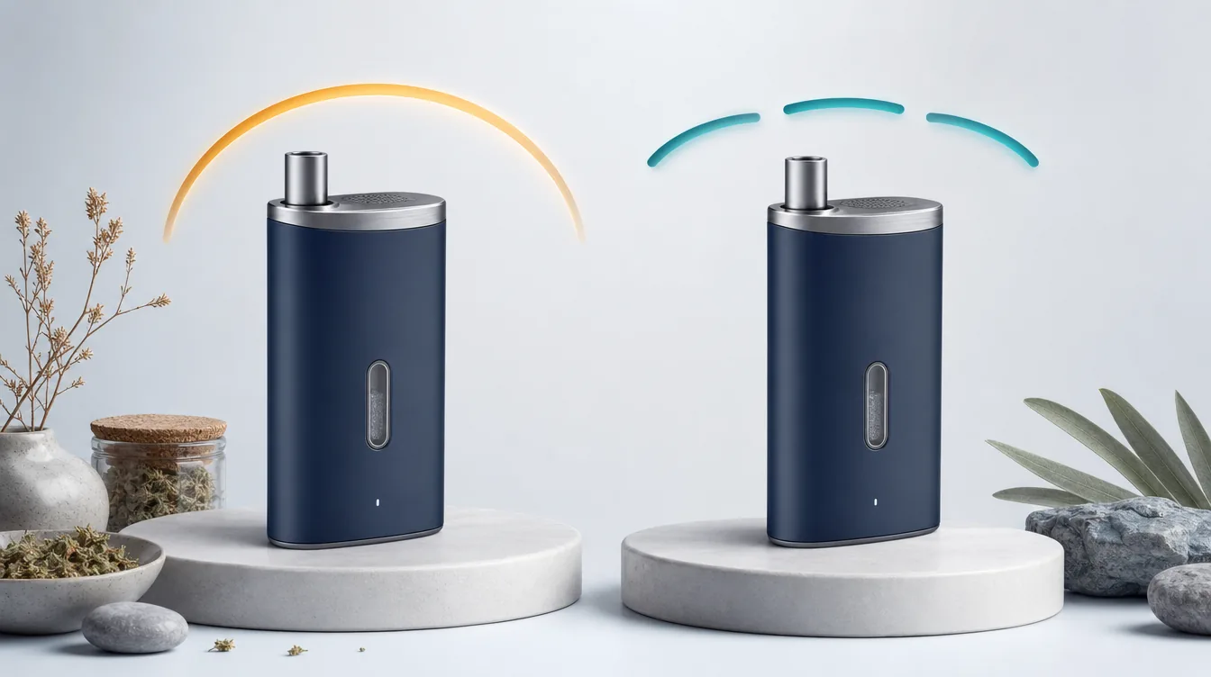 Zwei Vaporizer mit durchgehendem und unterbrochenem Bogen als Symbole für Session- und On-Demand-Betrieb.