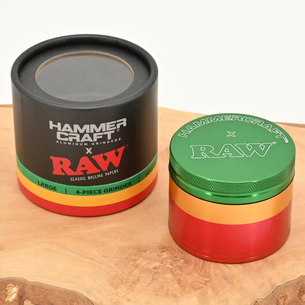 Hammercraft x RAW Rasta Aluminium Grinder 4-Piece 63 mm