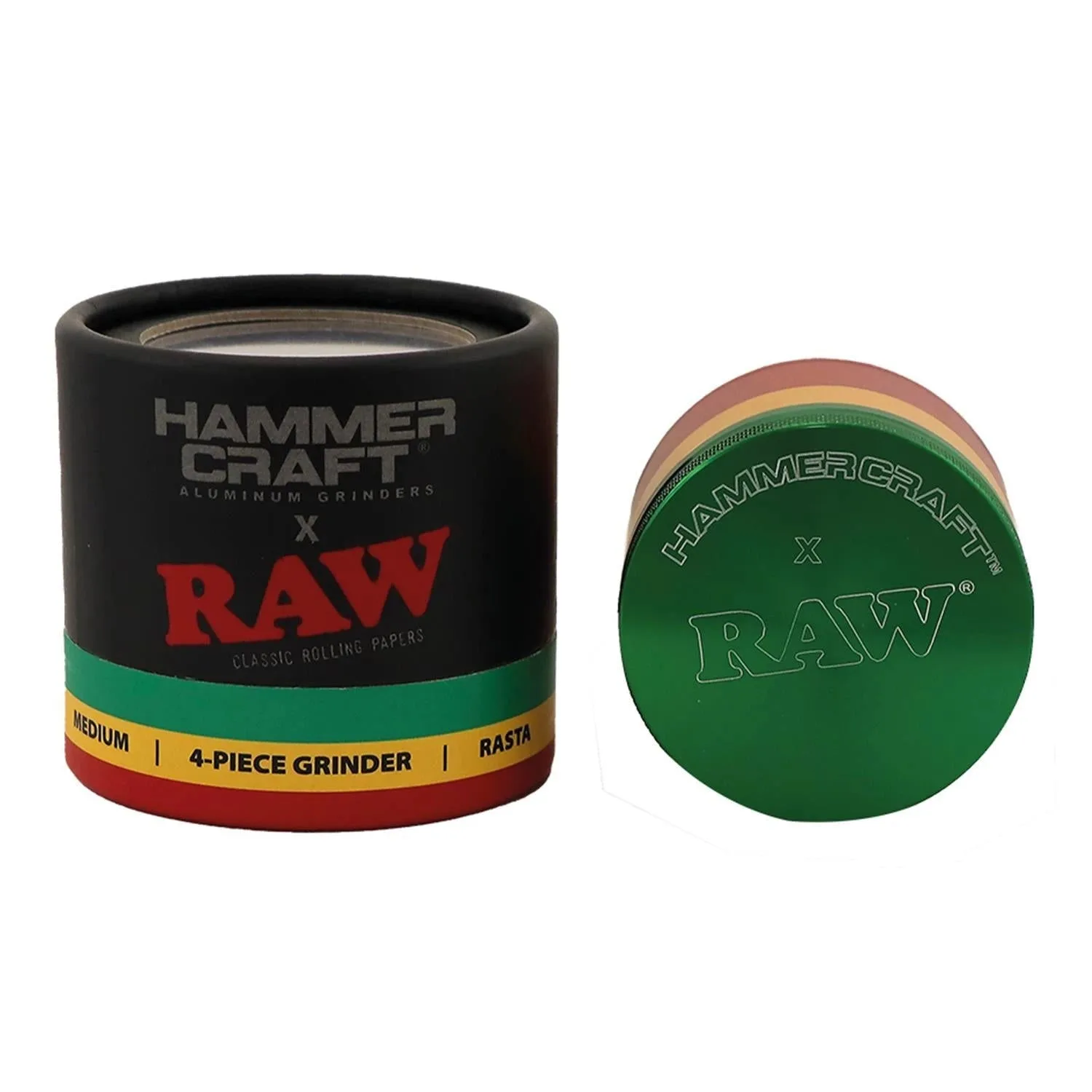 Hammercraft x RAW Rasta Aluminium Grinder 4-Piece 55 mm
