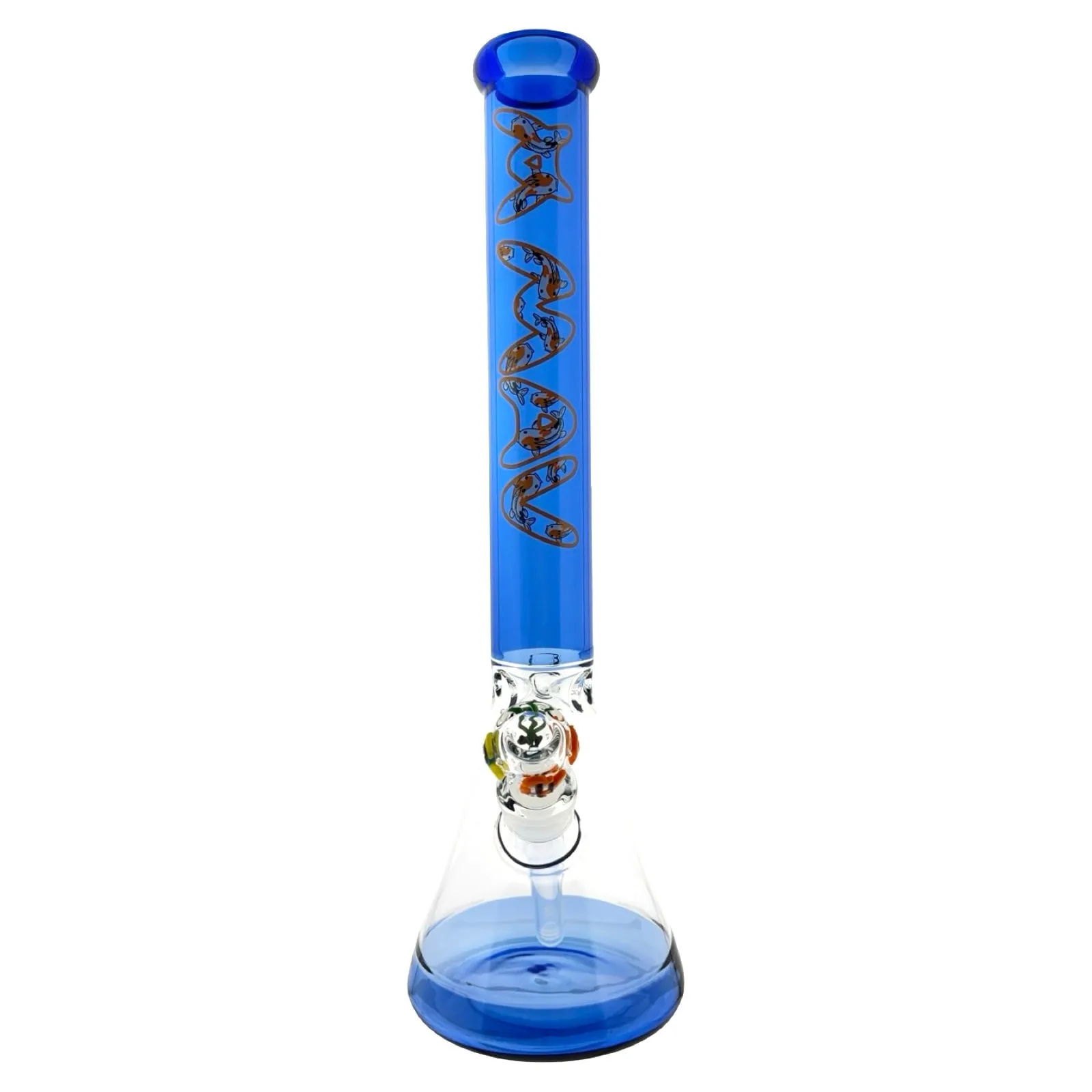 Ink Blue Koi 18″ Full Color Beaker Bong x Empire Glassworks Fishbowl Bowl