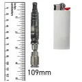 DynaVap HyperDyn – comparação de tamanho com régua e isqueiro (109 mm)