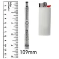 DynaVap UniDyn – comparação de tamanho com régua e isqueiro (109 mm)
