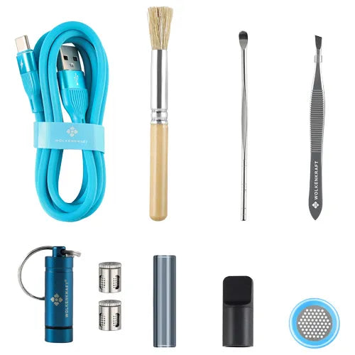 Wolkenkraft ÄRiS Ultra Lieferumfang – USB-C Kabel, Dosierkapseln, Reinigungswerkzeug, Bürste