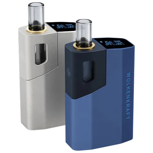 Wolkenkraft ÄRiS Ultra in Gun Metal und Night Blue – Display zeigt Temperatur und Session