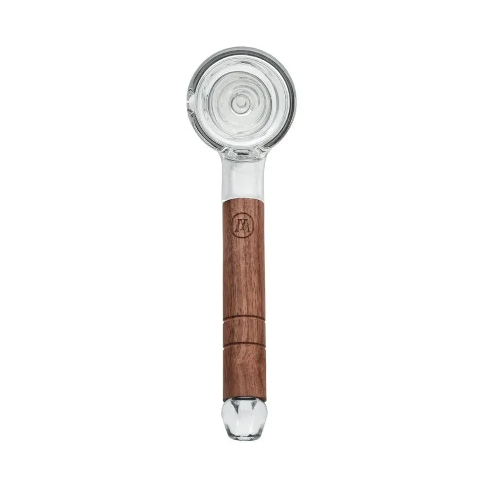 Marley Natural Bubbler aus Glas & Walnussholz – Ansicht von oben mit Schale und Holzmundstück