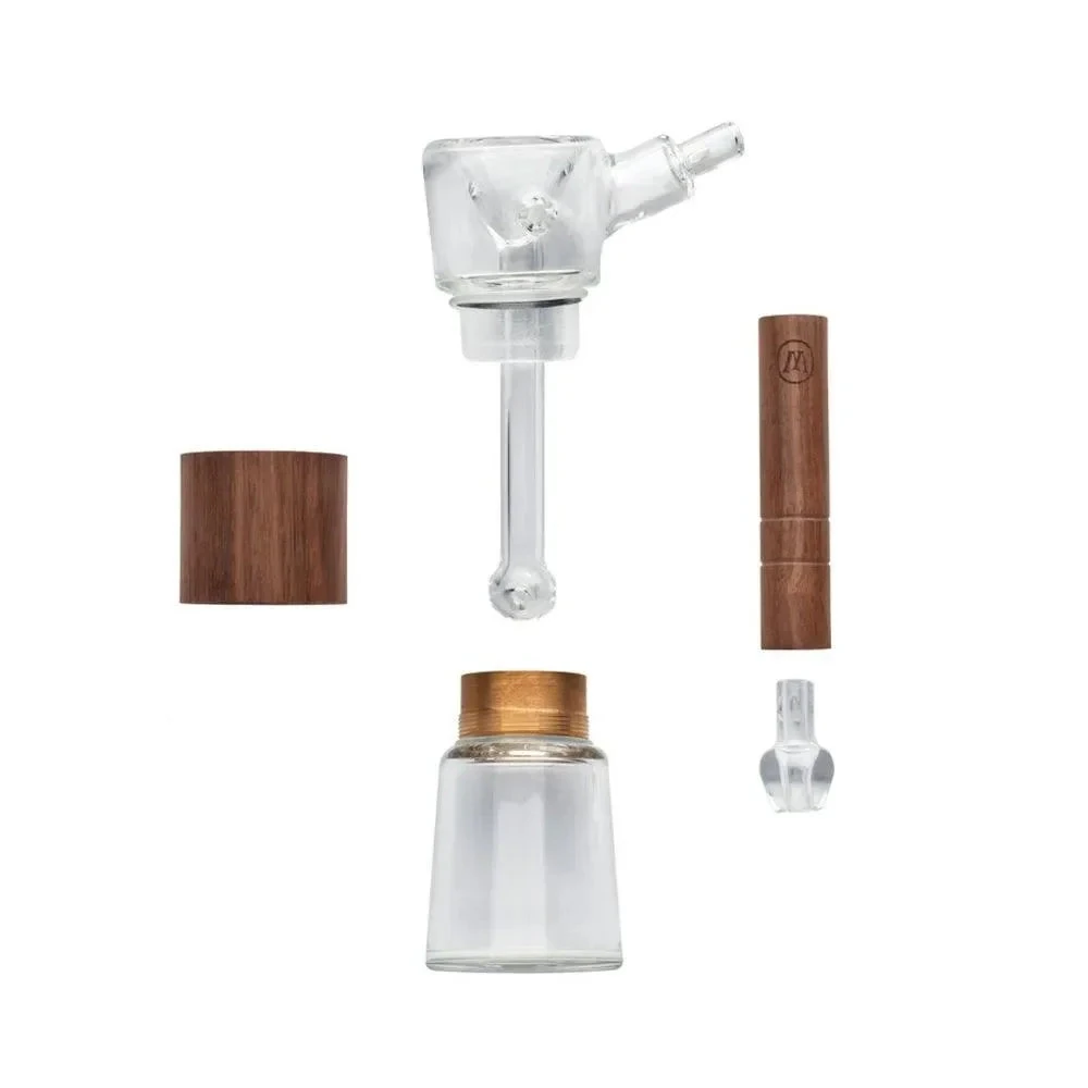 Marley Natural Bubbler aus Glas & Walnussholz – zerlegte Bestandteile derselben Glaspfeife, keine zusätzlichen Zubehörteile